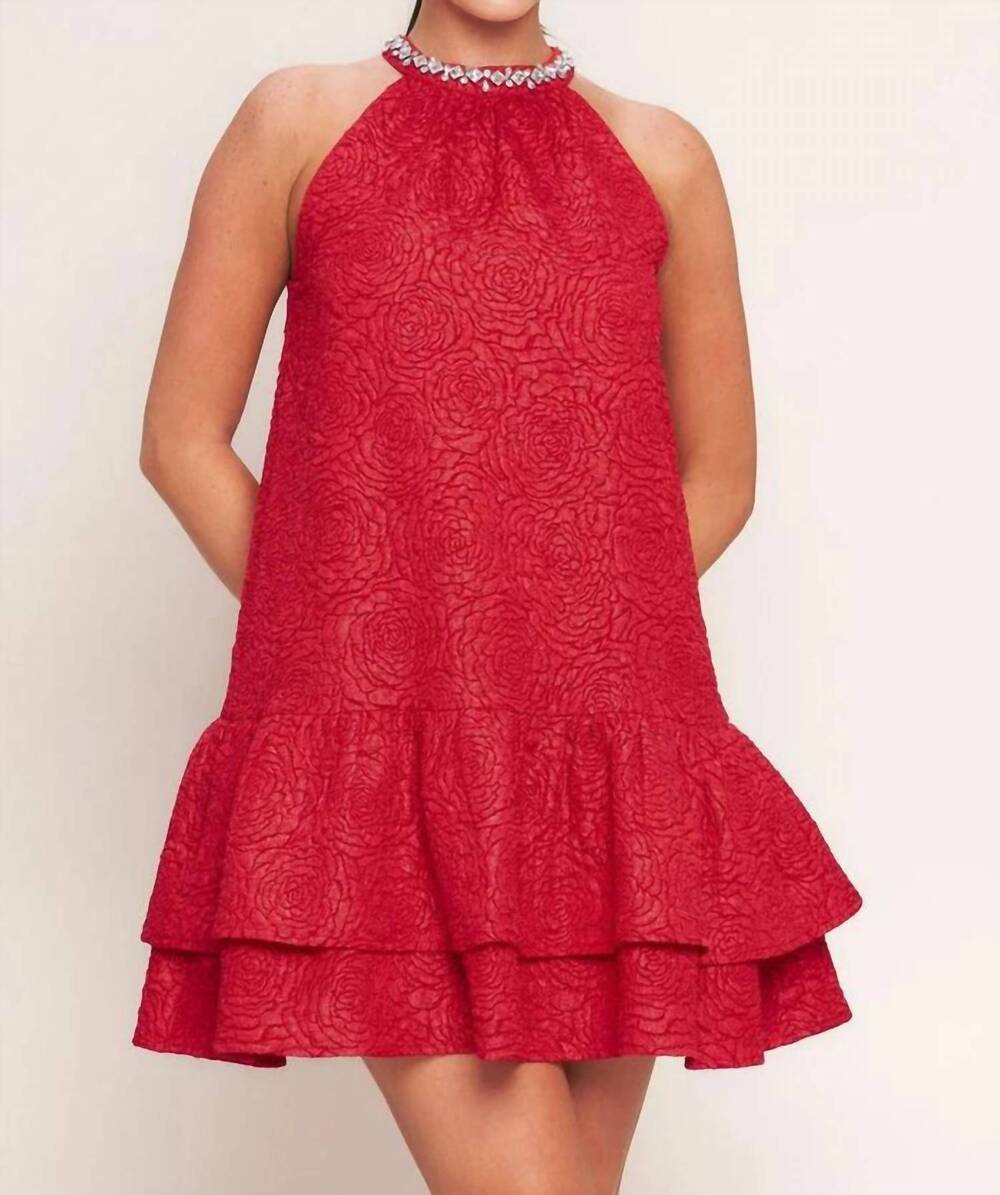 NEW FLYING TOMATO sparkle & swirl woven mini dress in red